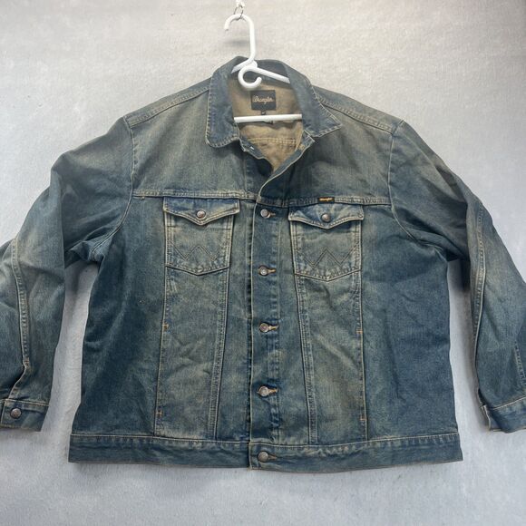 Wrangler Denim Jacket Sz XXL Dark Wash Trucker Jean Button up Vintage - Picture 1 of 13